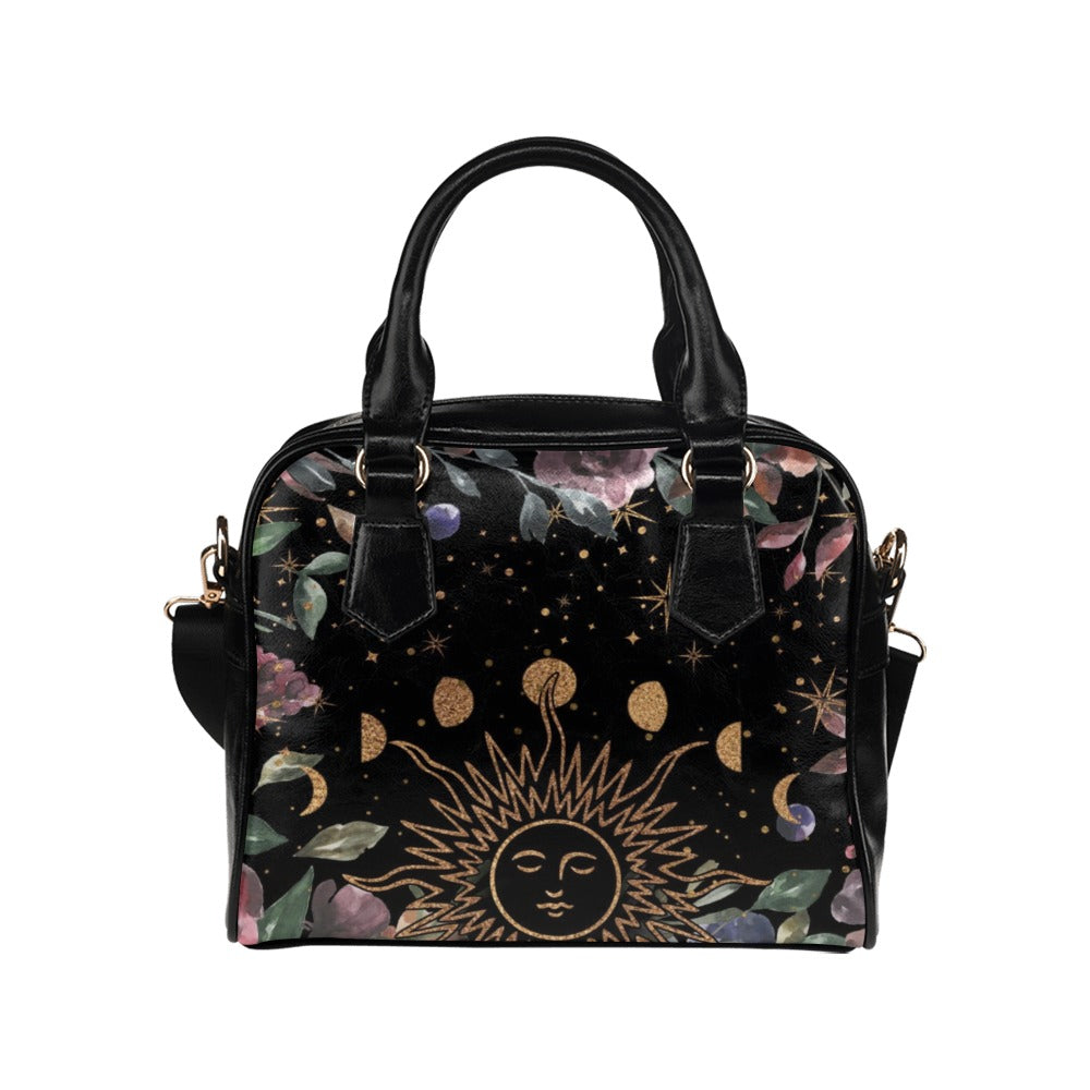 Rising Sun, Moon Phases, Flowers Cottagecore Satchel Purse