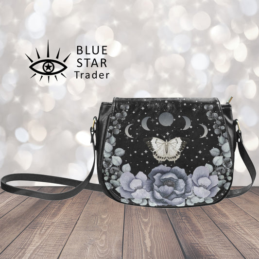 Black and Gray Butterfly Moon Phases Purse