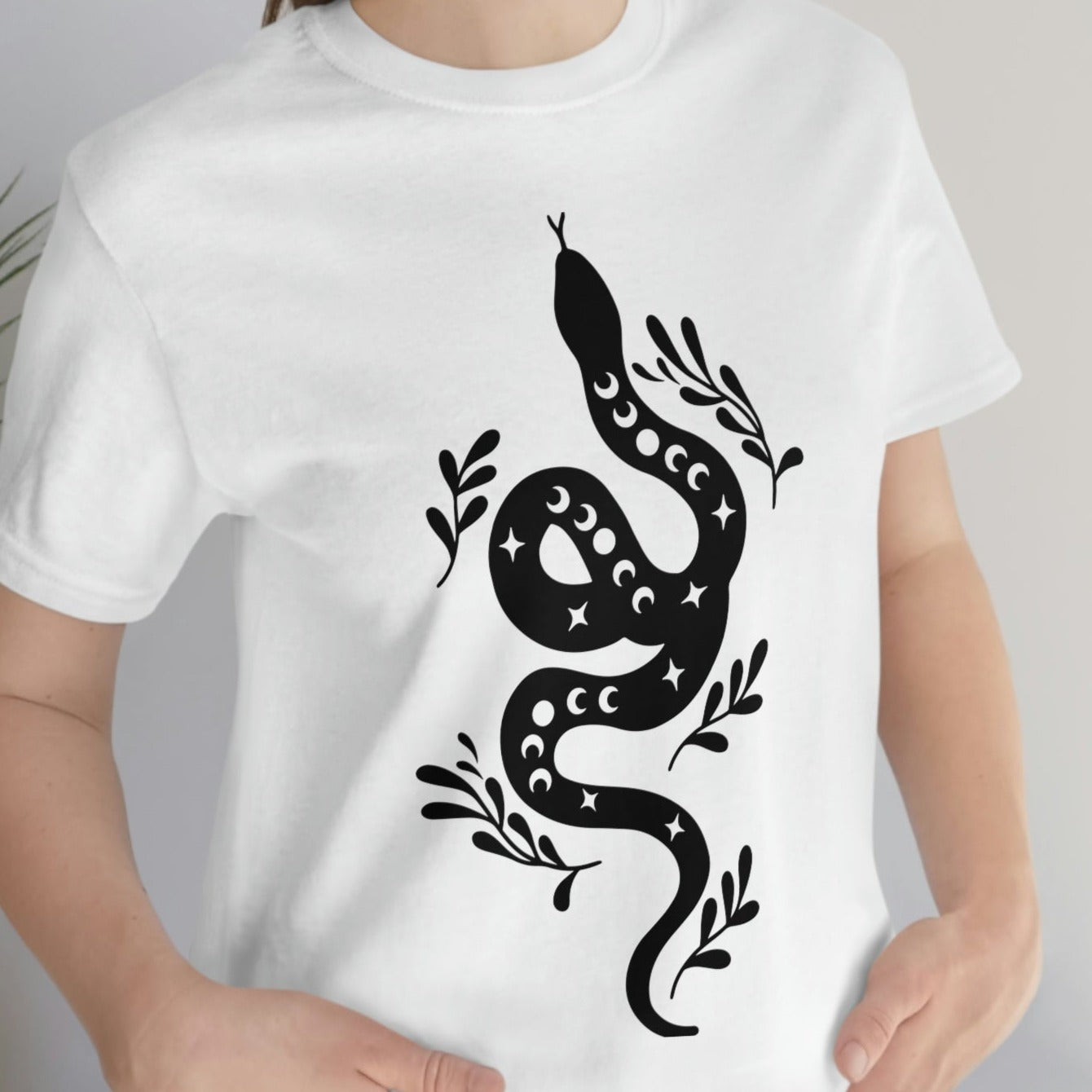 Celestial snake witchy cotton tee for women white tshirt