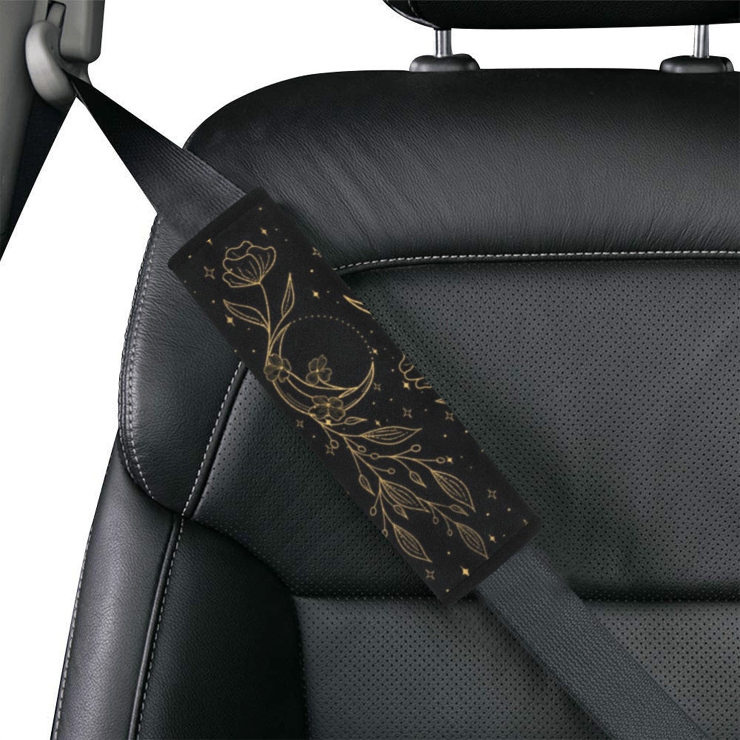Black Moon Flowers Seat Belt Covers (Set of 2)