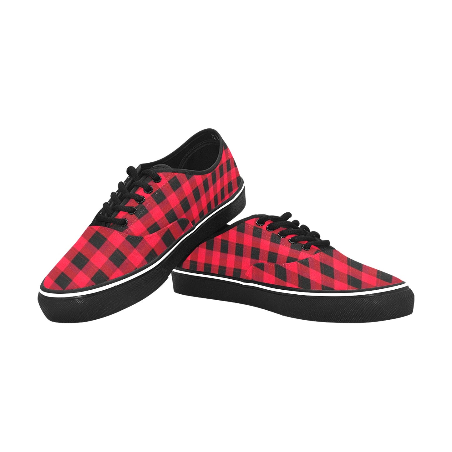 Men's Red Buffalo Plaid Classic Canvas Low Top Shoes (Black Sole)