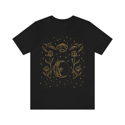 Moon Floral Black Tee, Witch Shirt, Unisex Jersey Short Sleeve Tee