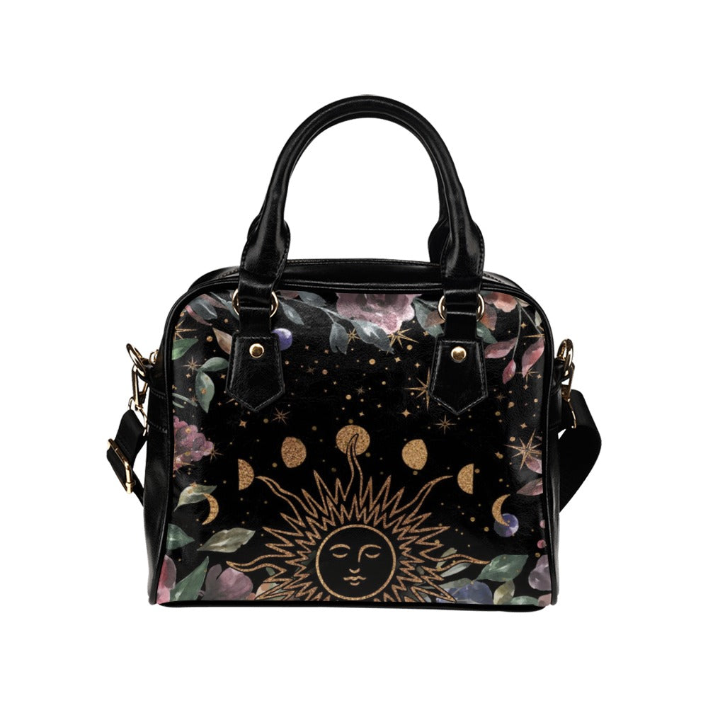 Rising Sun, Moon Phases, Flowers Cottagecore Satchel Purse