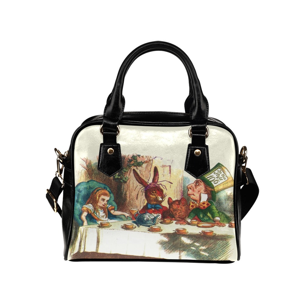 Vintage Illustration Alice In Wonderland Tea Party Handbag  Bowler Bag Purse