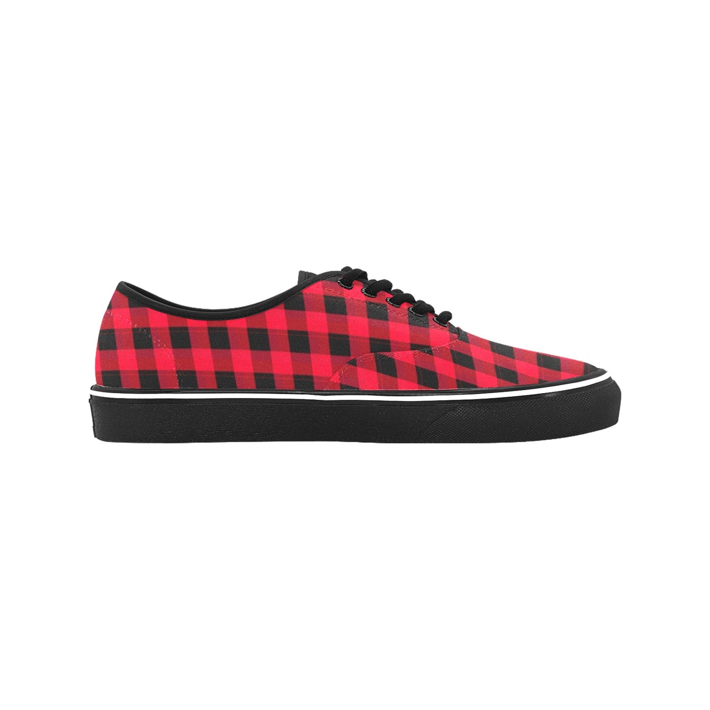 Men's Red Buffalo Plaid Classic Canvas Low Top Shoes (Black Sole)