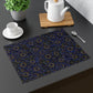 Black Blue Celestial Placemat | Cotton Fabric Placemat 18 x 14 Inches | Witch Home Decor | Suns Moons Stars | Tarot Mat