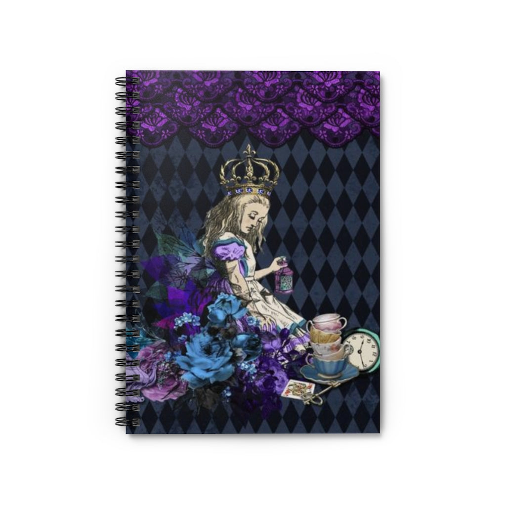 Purple Alice in Wonderland Tea Party - Spiral Notebook 8x6 - Ruled Line, Back To School