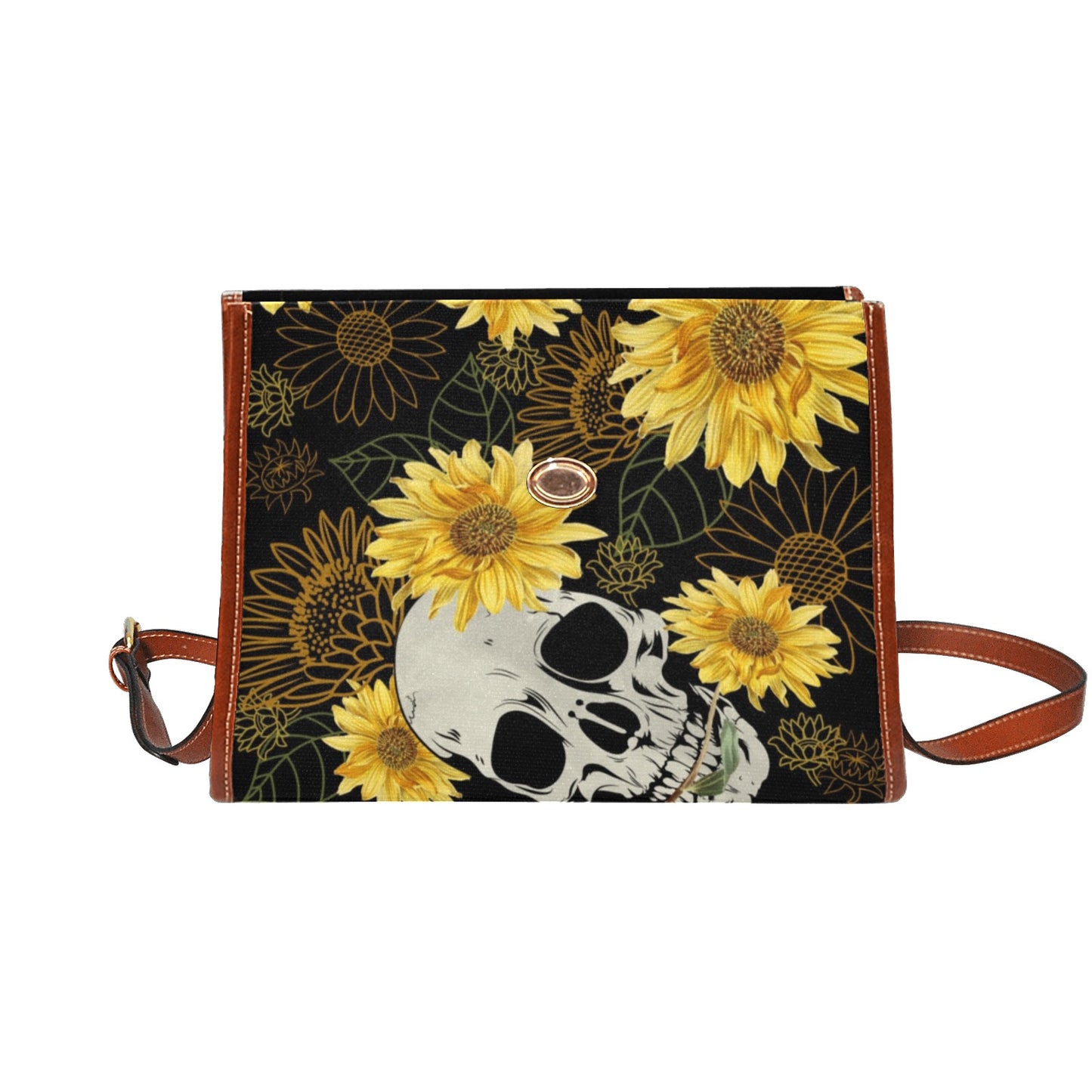 Sunflowers and Skulls Canvas Satchel bag, Cute womens cross body purse