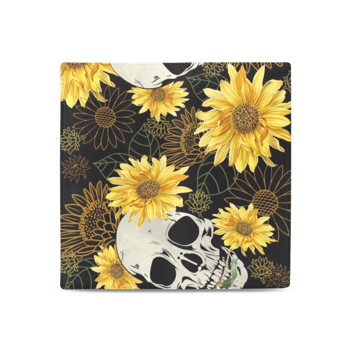 Goth Skull and Sunflowers Black Bifold Wallet