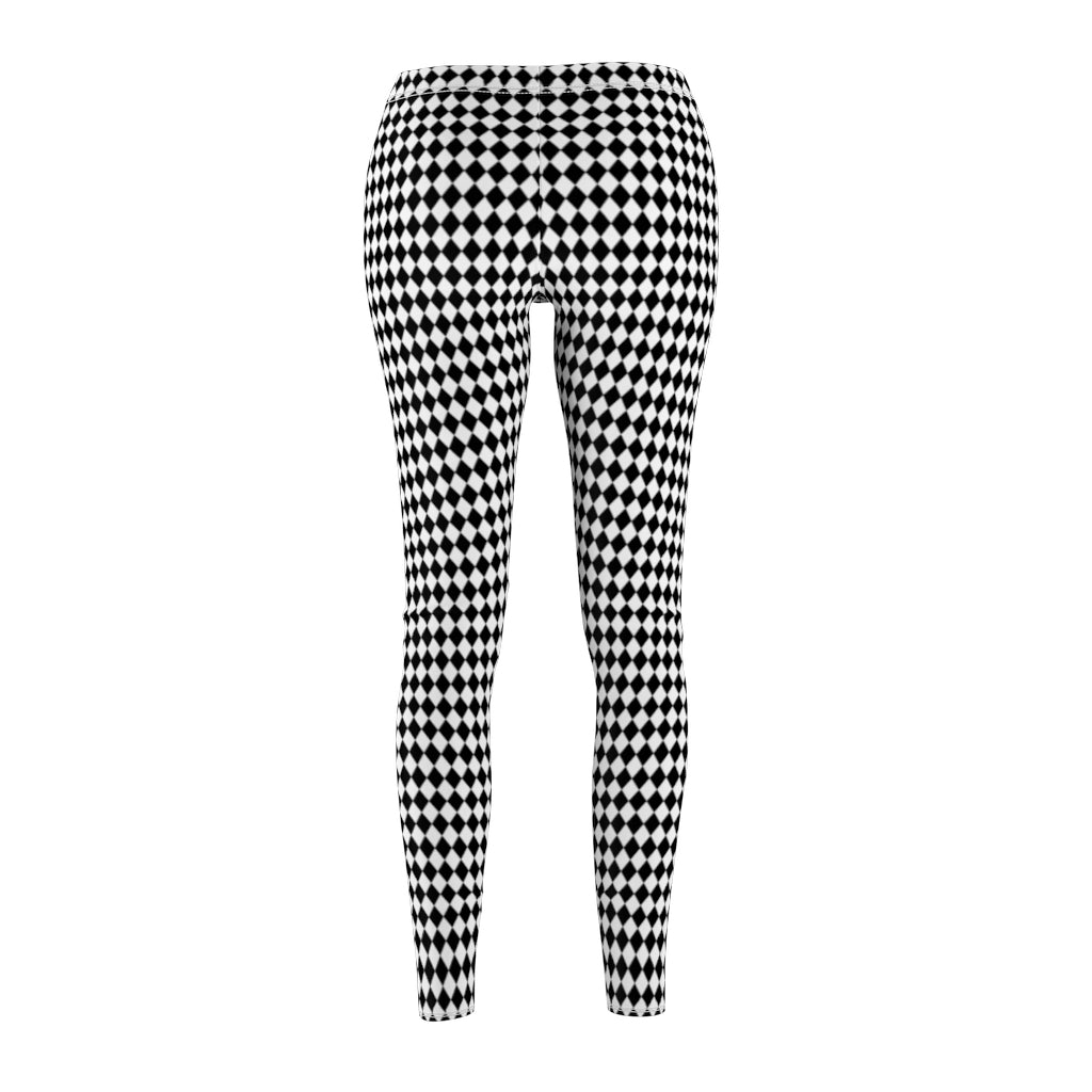 Harlequin Women's Casual Leggings | Black White Small Diamonds Pattern Stretch Pants | Comic Book Inspired Suicide Squad Joker