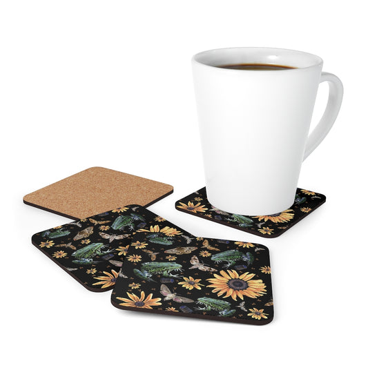 Frogs and Sunflowers - Corkwood Coasters Set - Witchy Gifts