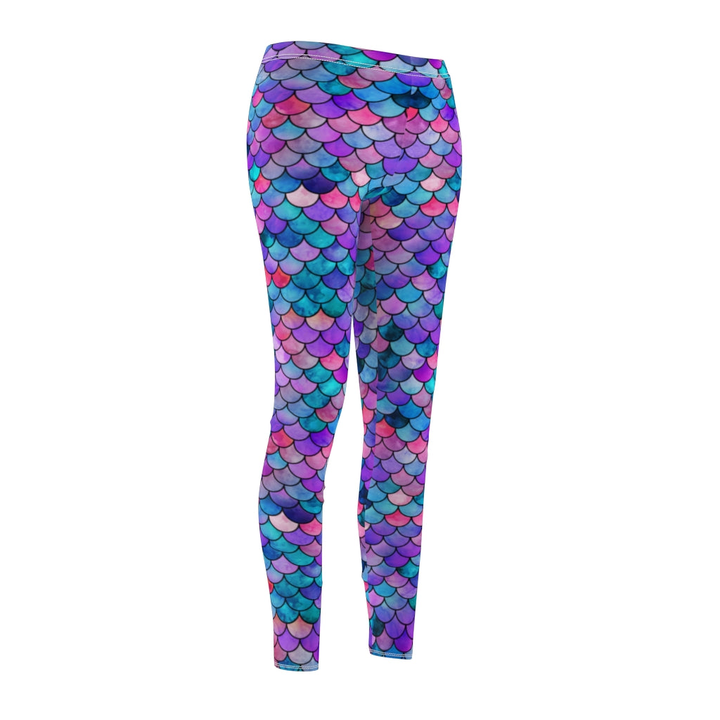 Colorful Mermaid Scales Leggings | Women's Casual Stretch Pants | Fantasy Workout Clothing Pink Purple Blue Fish Scales
