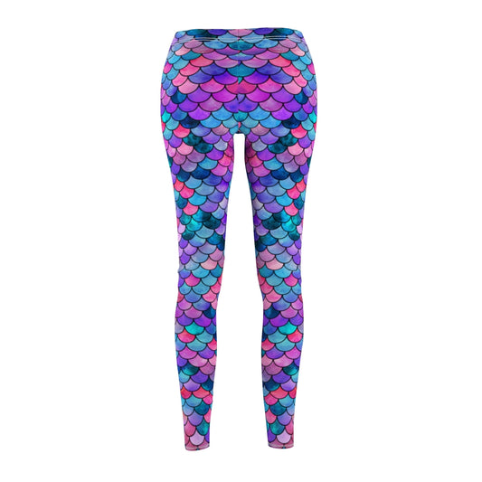 Colorful Mermaid Scales Leggings | Women's Casual Stretch Pants | Fantasy Workout Clothing Pink Purple Blue Fish Scales