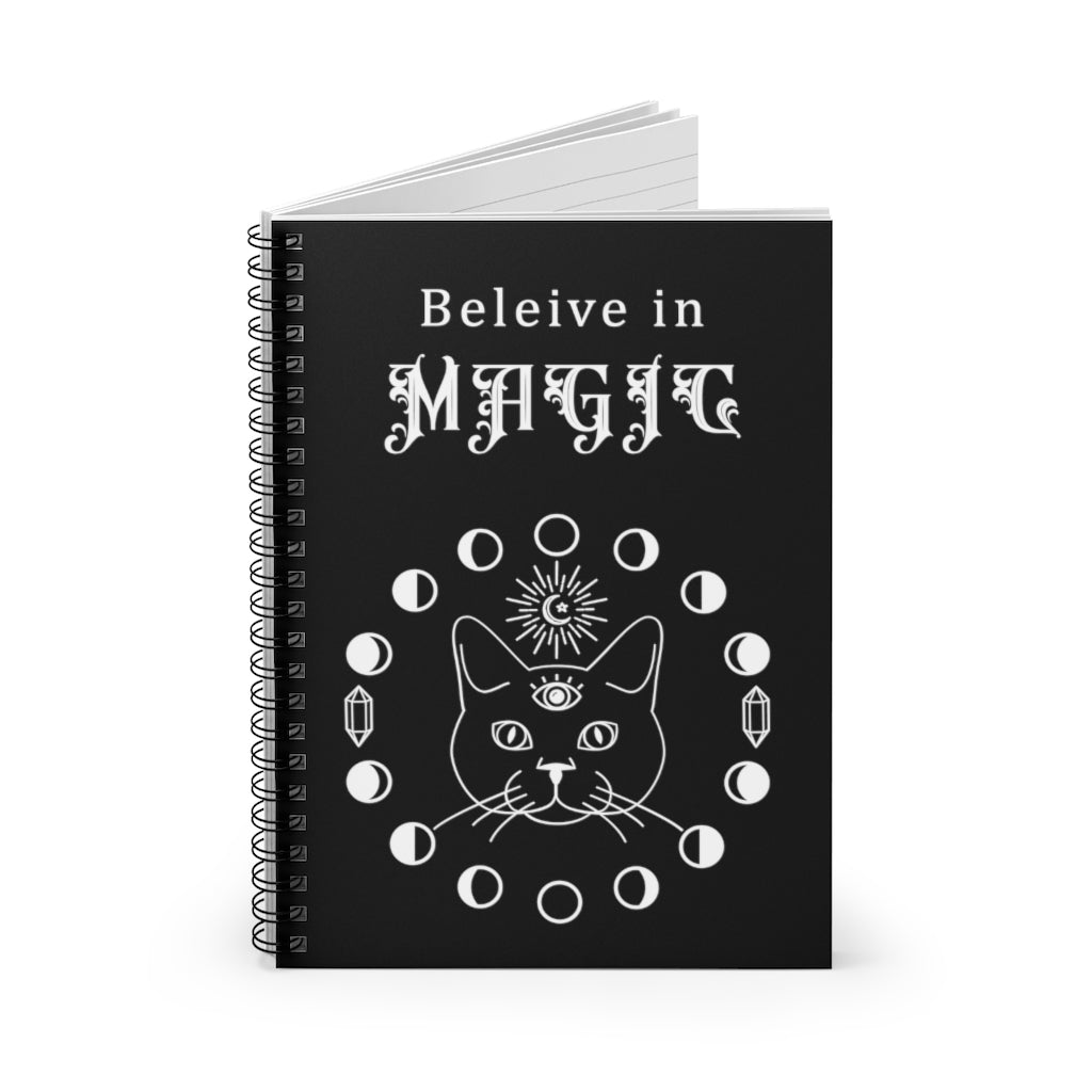 Black Cat Believe in Magic - Spiral Notebook 8x6 - Ruled Line