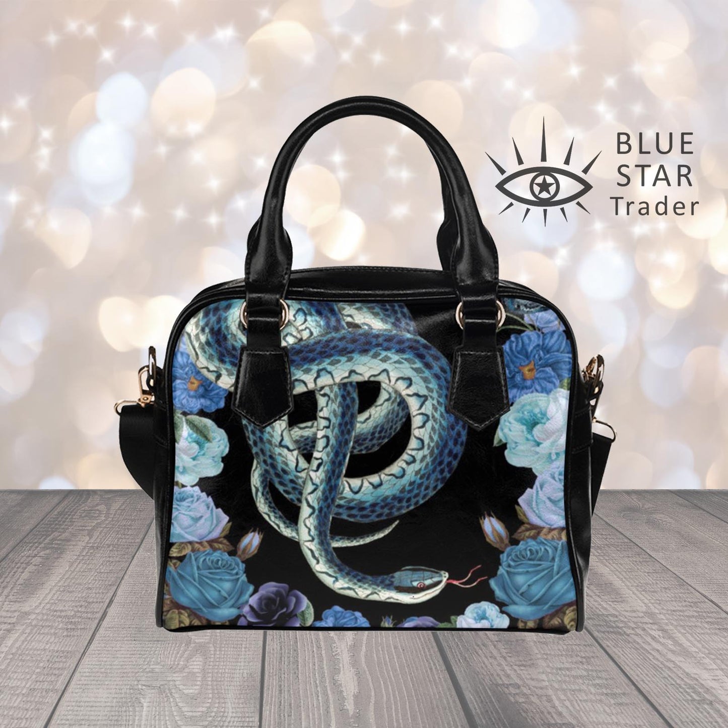 Gothic blue snake and roses satchel purse