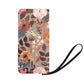 Boho Taupe Floral Clutch Purse Zippered Wallet with Strap