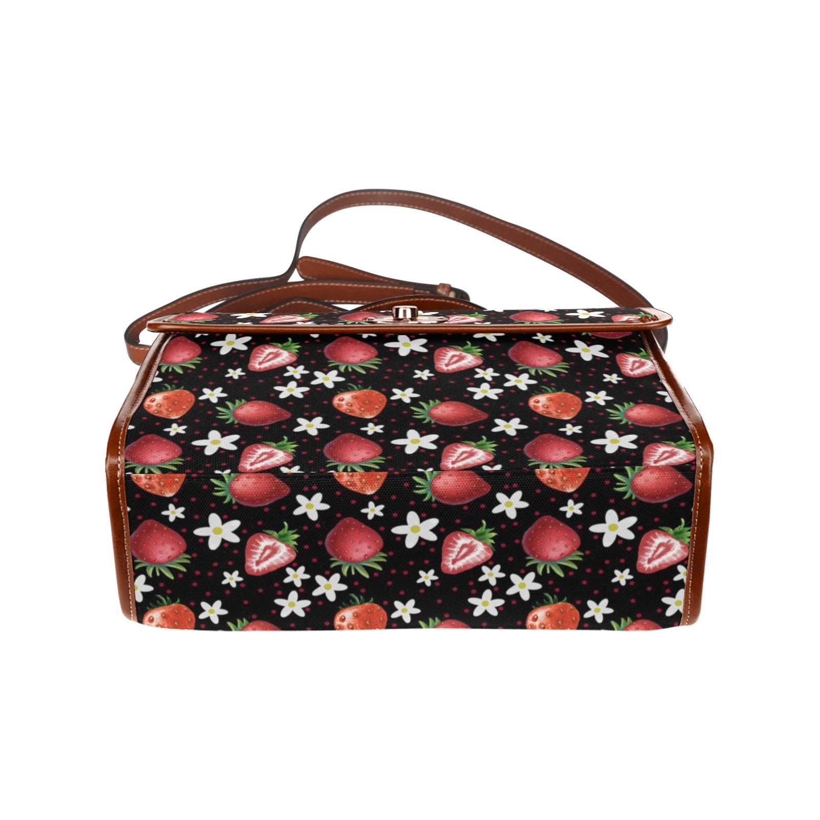 Kawaii Black Strawberries Purse, Canvas Satchel Bag