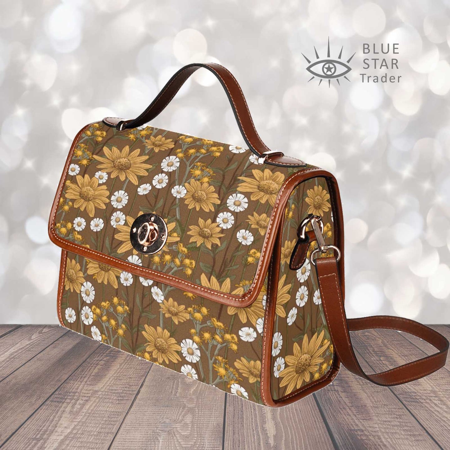 Brown floral cottagecore handbag, cross body purse by BlueStarTrader.com
