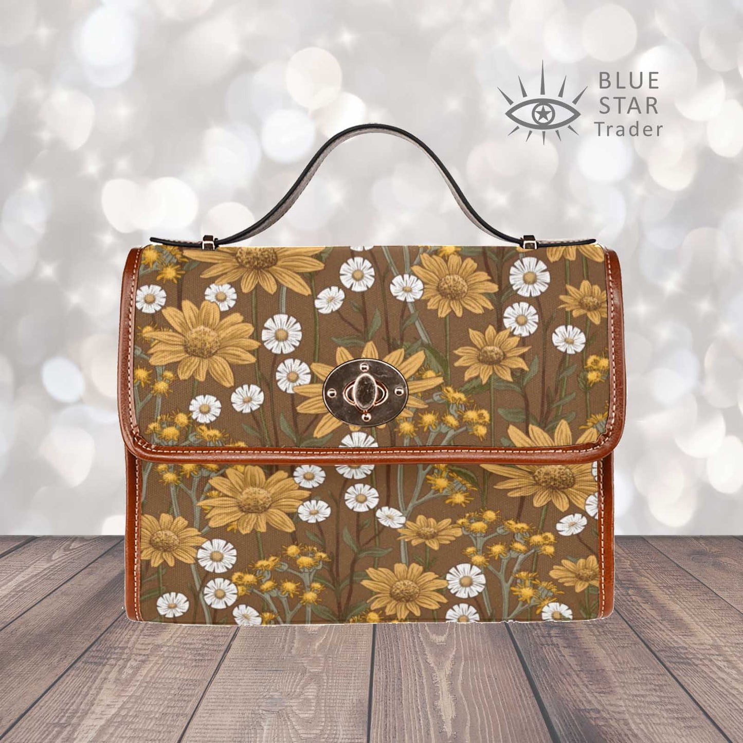 Brown floral cottagecore handbag, cross body purse by BlueStarTrader.com