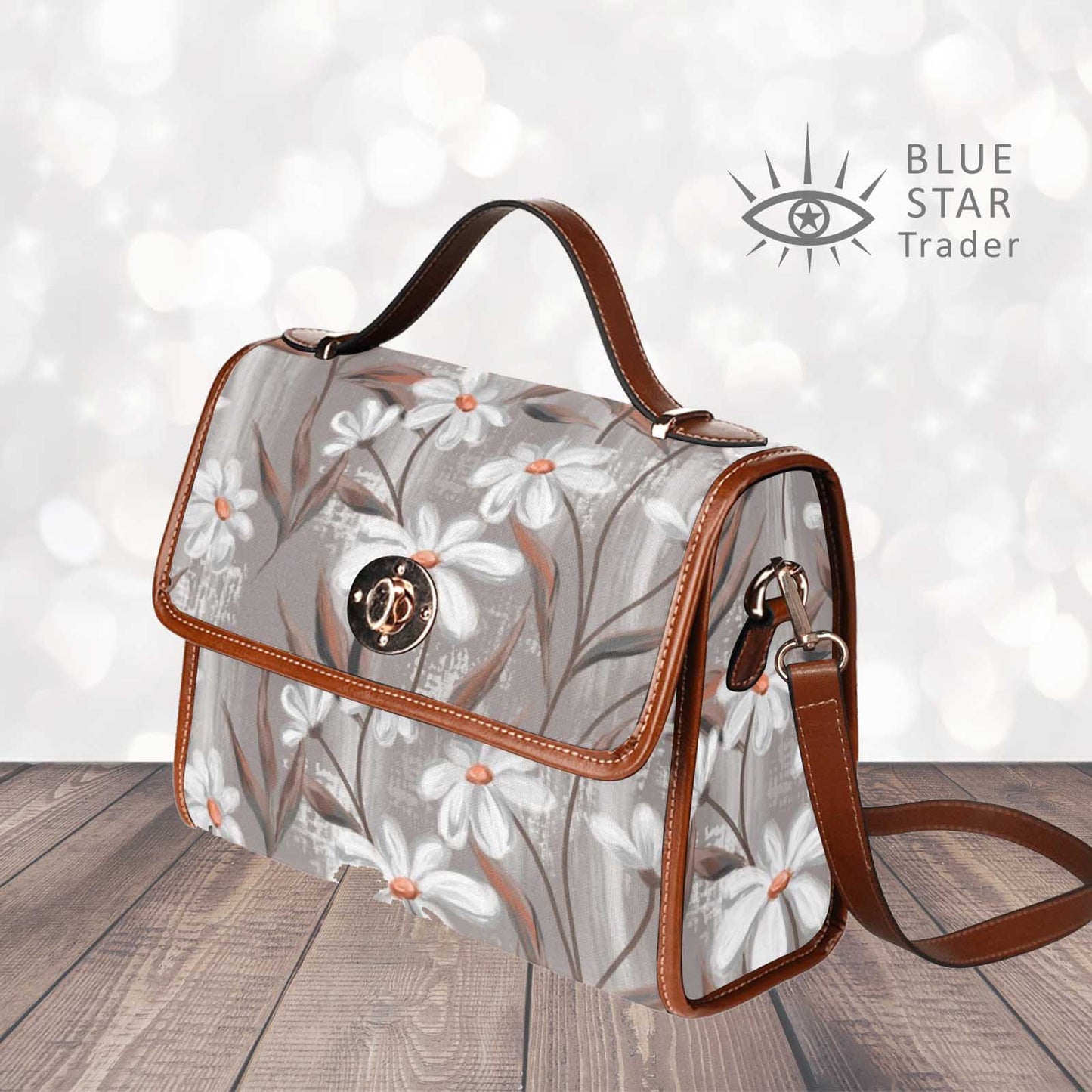 Cottagecore gray floral handbag, cross body purse by BlueStarTrader.com