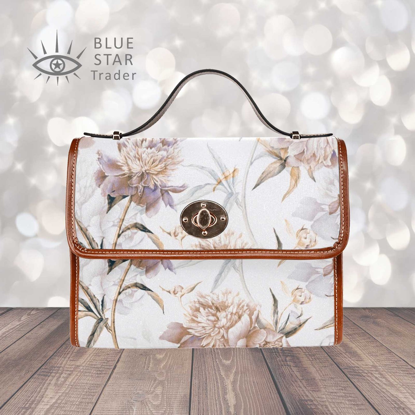 white floral cottagecore handbag, shoulder bag by BlueStarTrader.com