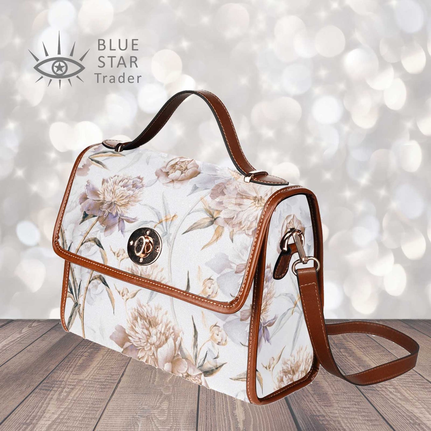 white floral cottagecore handbag, shoulder bag by BlueStarTrader.com
