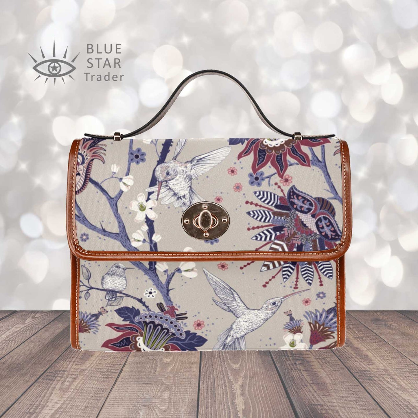 Cottagecore hummingird floral handbag, shoulder bag by BlueStarTrader.com