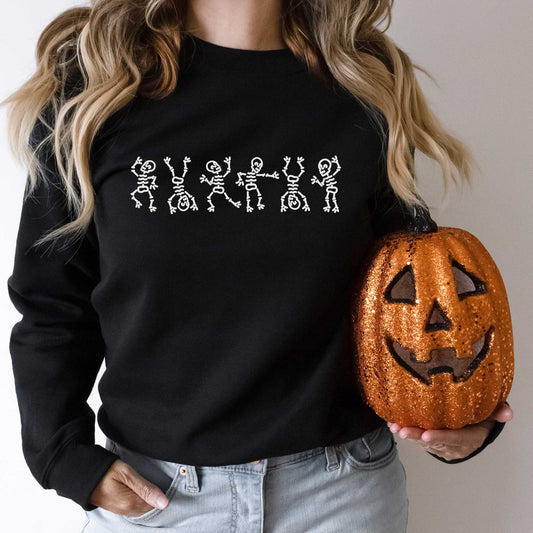 Cute Dancing Skeletons Halloween Sweatshirt | Black Sweater Unisex Womens Mens Shirt