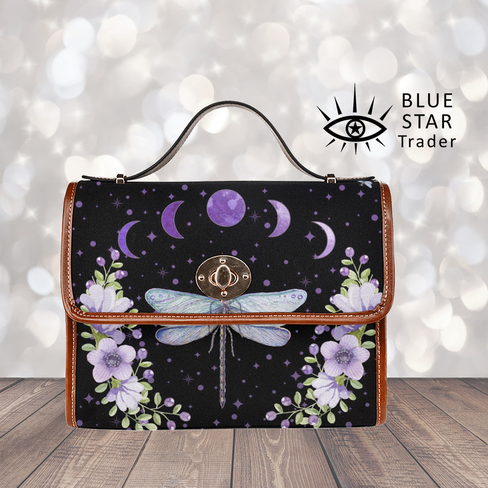 Purple Dragonfly Canvas Satchel bag, Cute Womens Purse Moon Phases – Blue  Star Trader