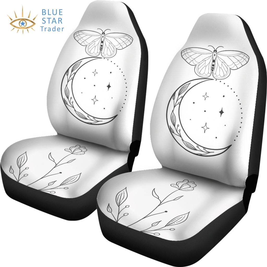 Butterfly Moon Flowers White Car Seat Covers (Set of 2)