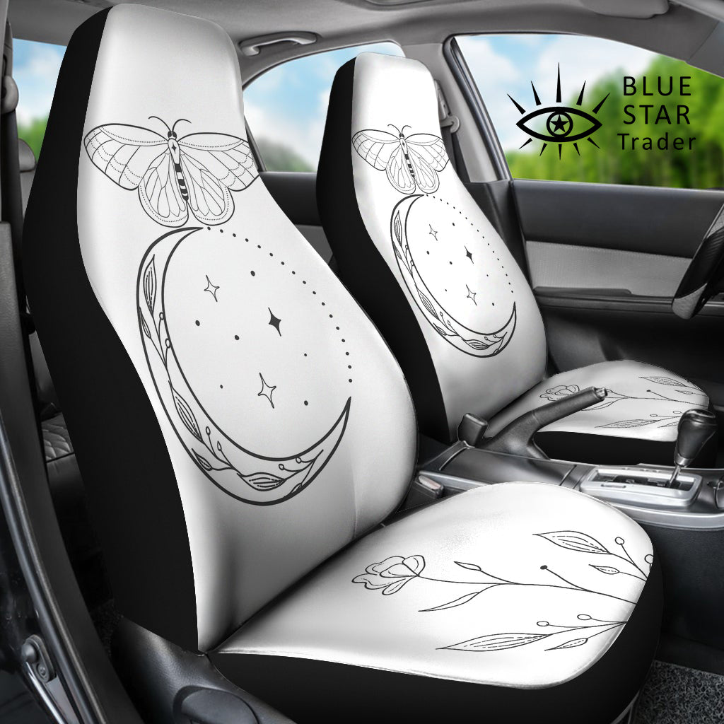 Butterfly Moon Flowers White Car Seat Covers (Set of 2)