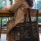 Cute Flower Moon Witch Tote Bag, Cottagecore Grocery Bag, Reusable Shopping Bag, Black Witch Bag Pagan Tote