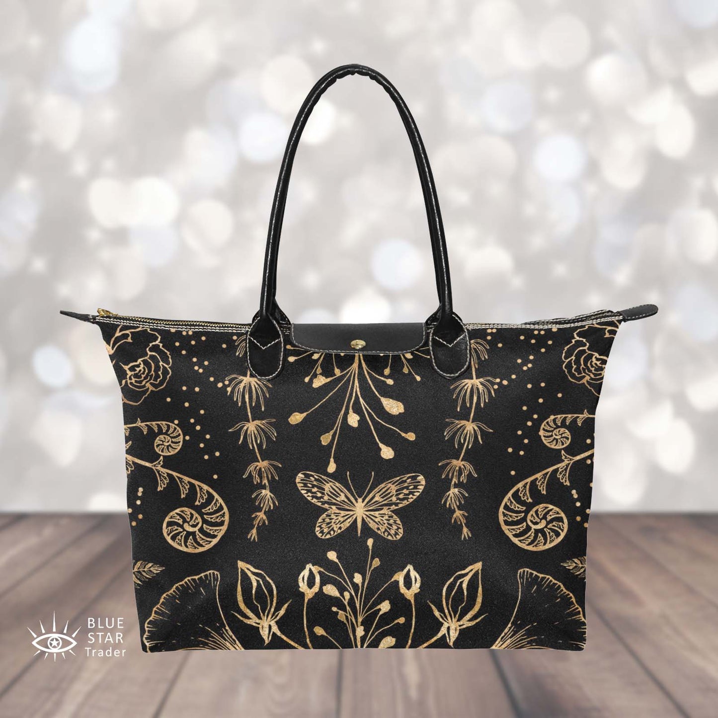 Elegant Flowers Black Witchy Classic 15 Inch Handbag