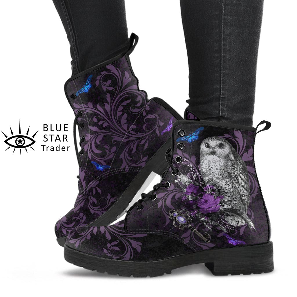 Purple Owls Vegan Leather Boots