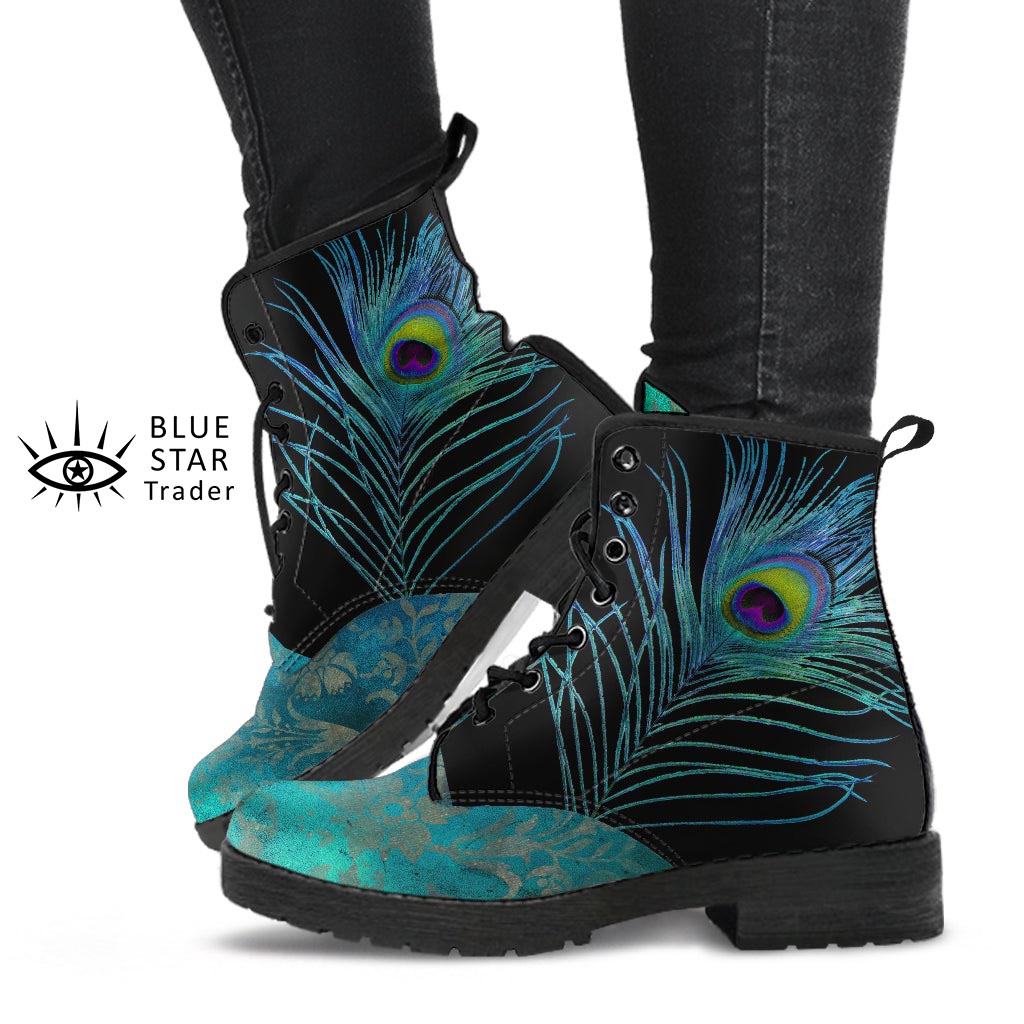 Teal Peacock Vegan Ankle Boots