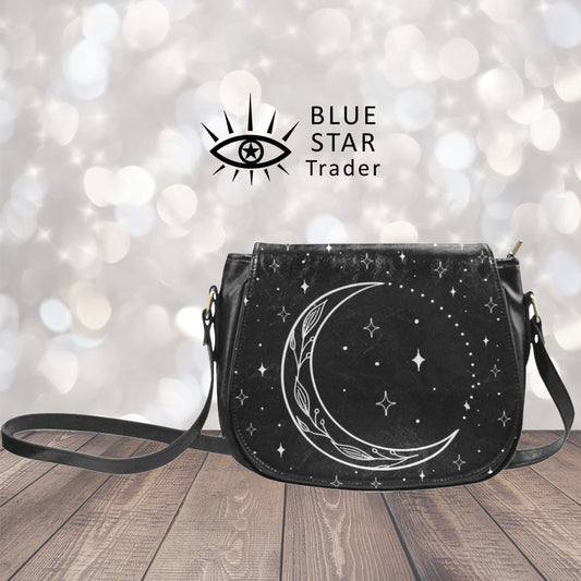 witchy saddlebag purse with crescent moon