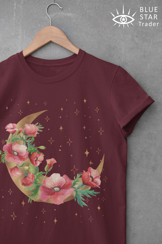 Moon and Poppies Tee, Witch Shirt, Unisex Jersey Short Sleeve Tee, Womens Bella Canvas T-Shirt, Flowers Wicca Clothing Clothes