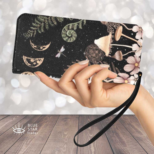 Elegant Mushrooms Clutch Purse Zippered Wallet with Strap