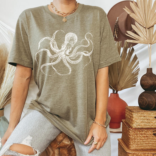 White Octopus Tee Shirt, Witch Shirt, Unisex Jersey Short Sleeve Tee, Womens Bella Canvas T-Shirt, Gothic Steampunk