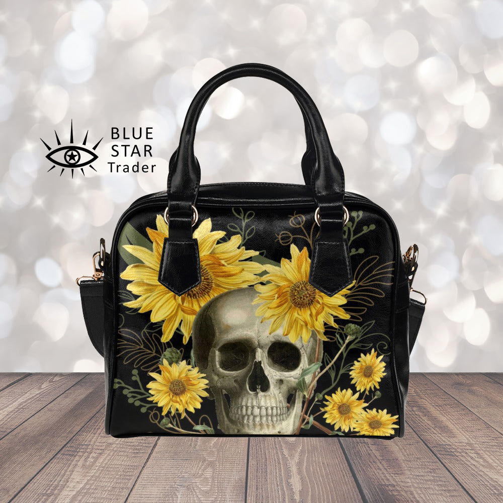 Skull and Sunflowers Goth Bowler Bag Purse