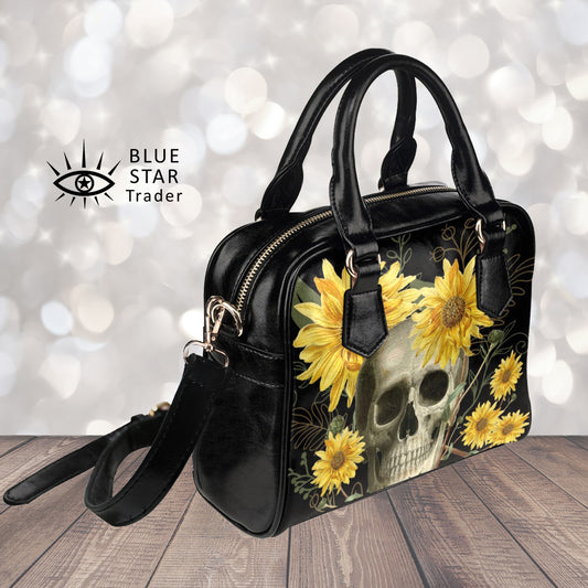 Skull and Sunflowers Goth Bowler Bag Purse