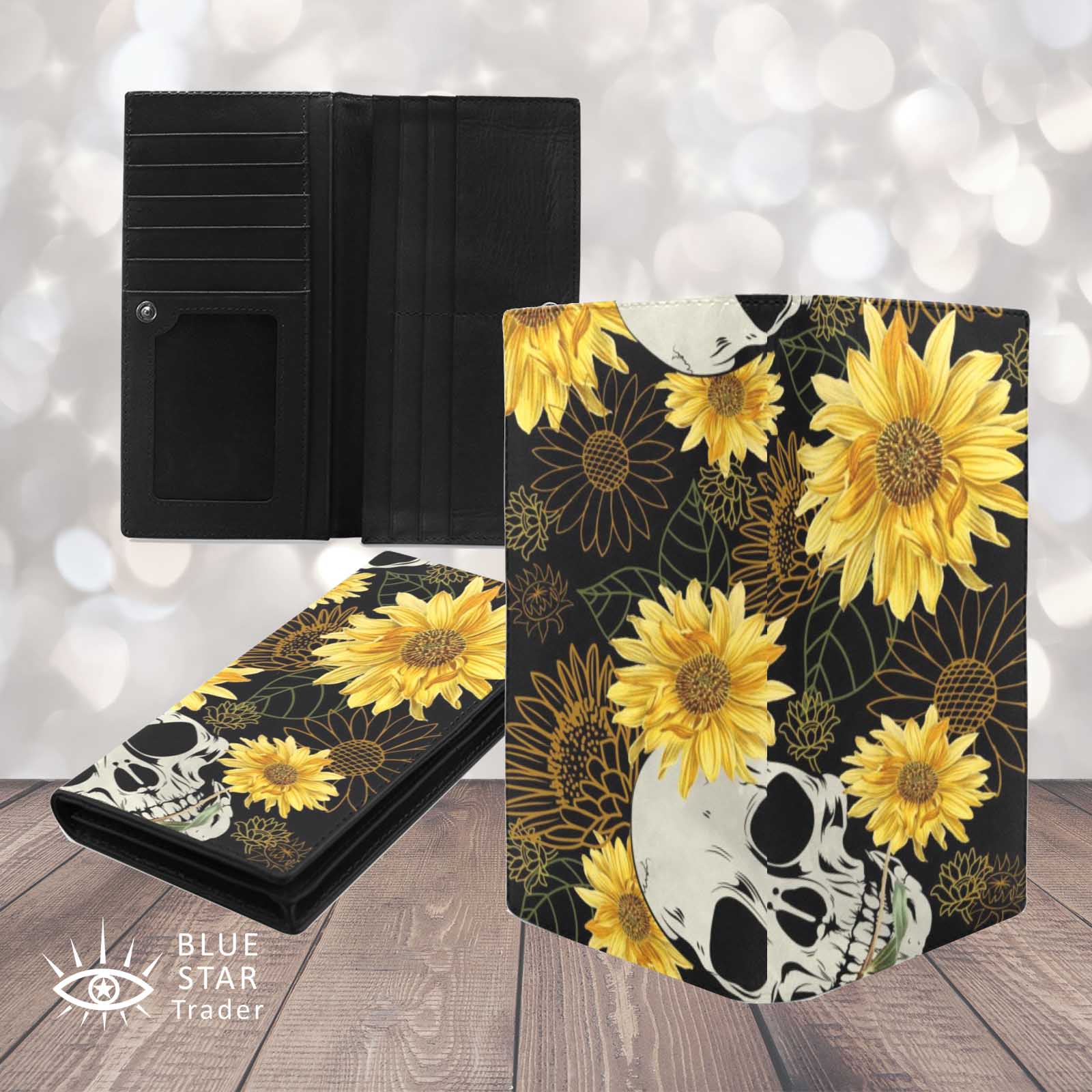 Gothic Skulls and Sunflowers bifold wallet