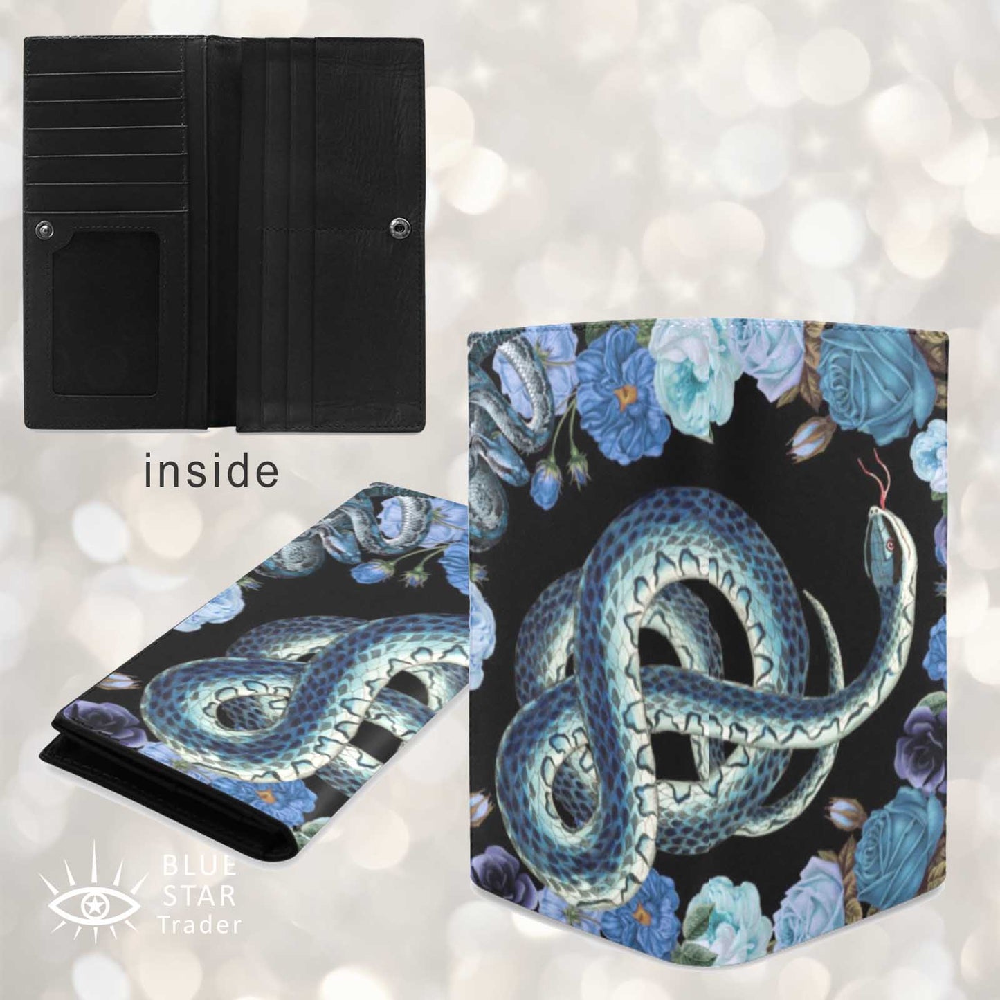 Gothic blue snakes and roses bifold wallet