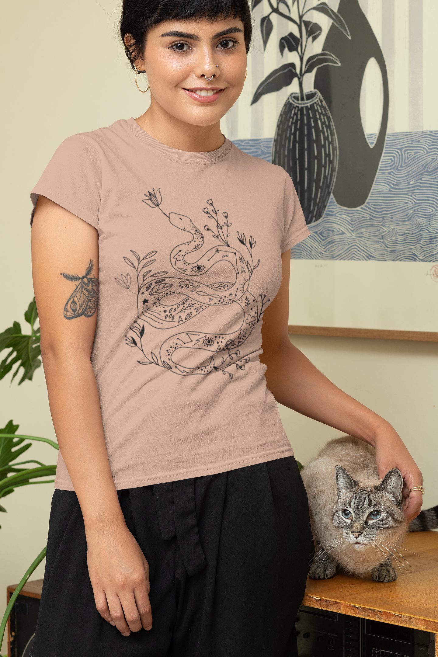 Snake Moth Tee Shirt, Cottagecore Shirt