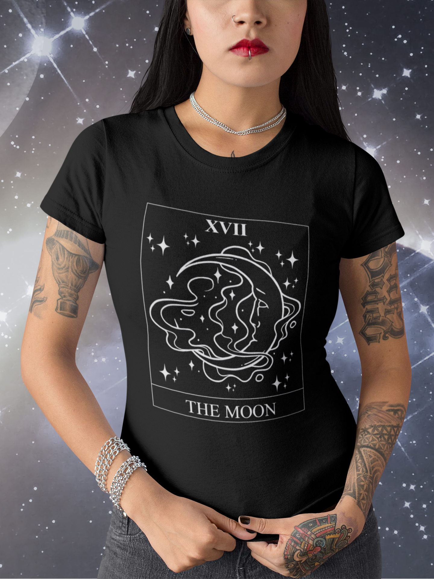The Moon tarot card black witch t-shirt