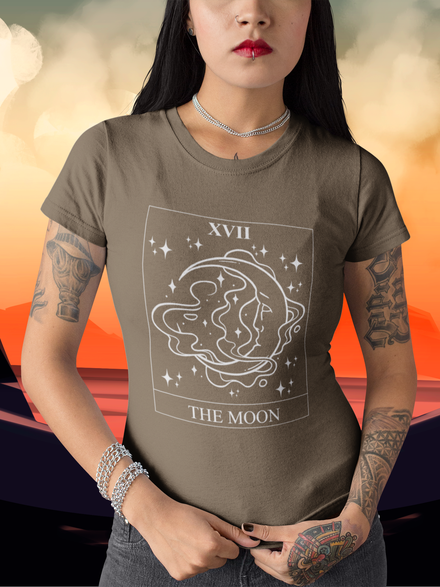 The Moon tarot card brown witch t-shirt