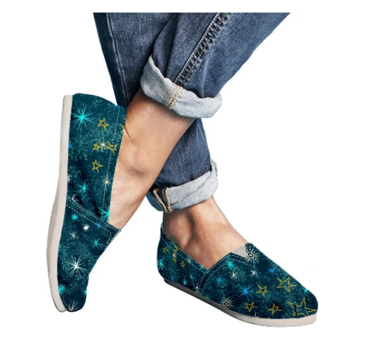 teal blue celestial womens slip on shoes, galaxy casual shoes