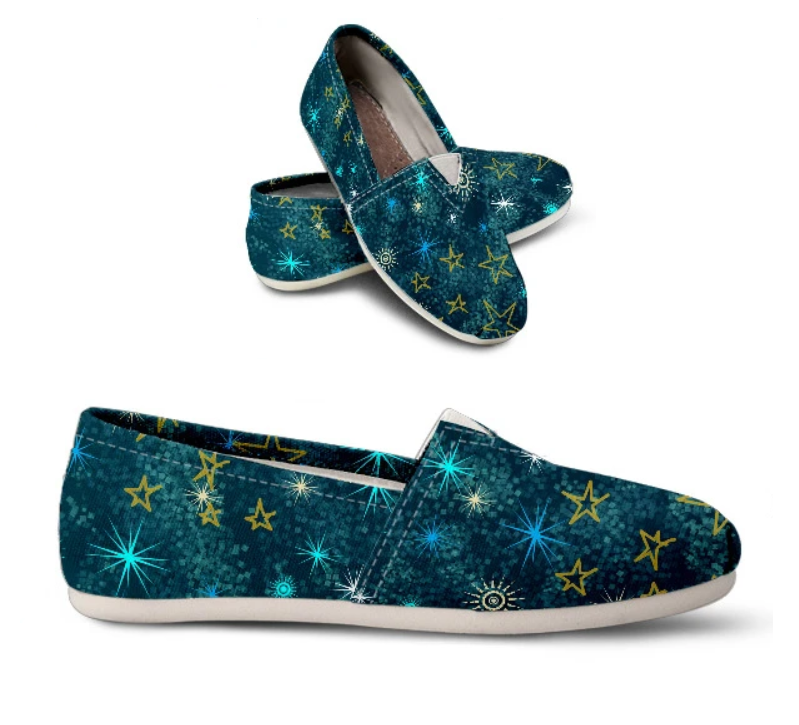 teal blue celestial womens slip on shoes, galaxy casual shoes