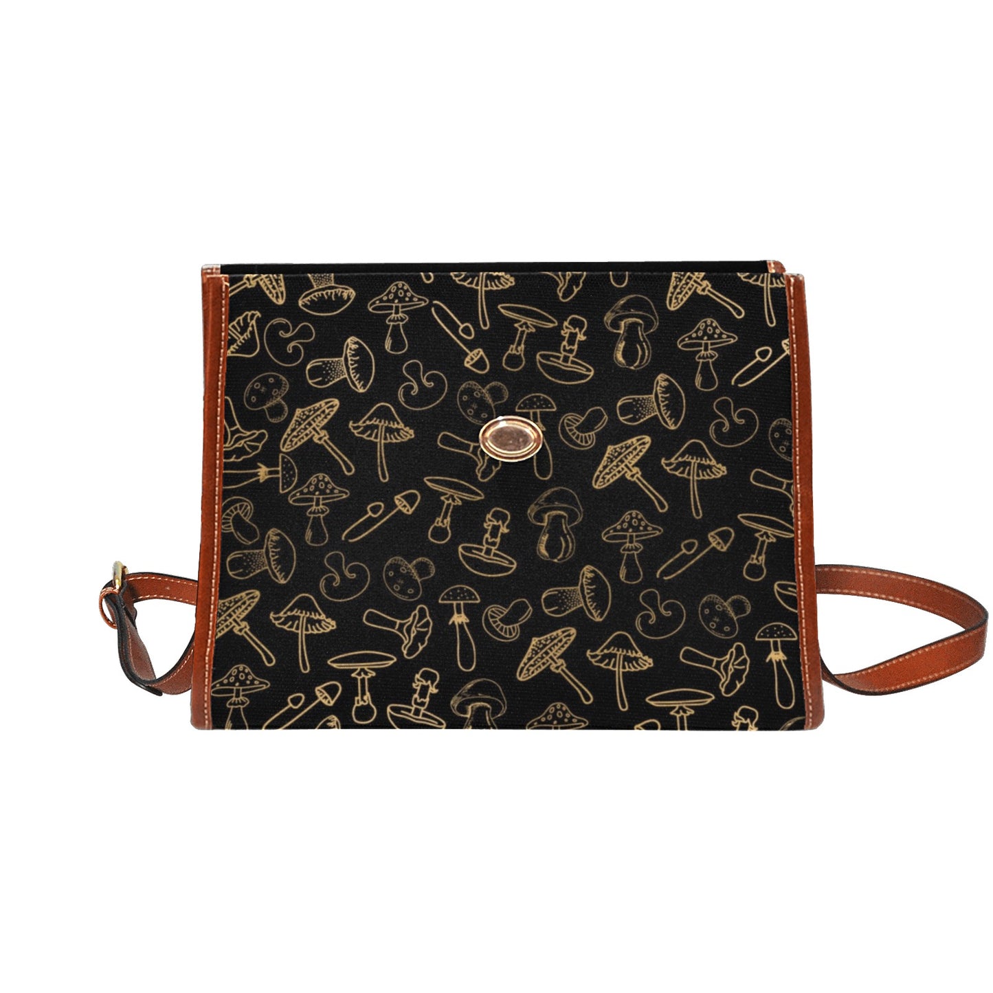 Tiny Mushrooms Black Canvas Purse