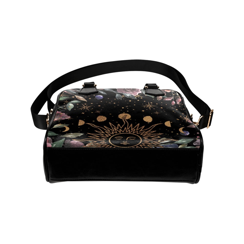 Rising Sun, Moon Phases, Flowers Cottagecore Satchel Purse